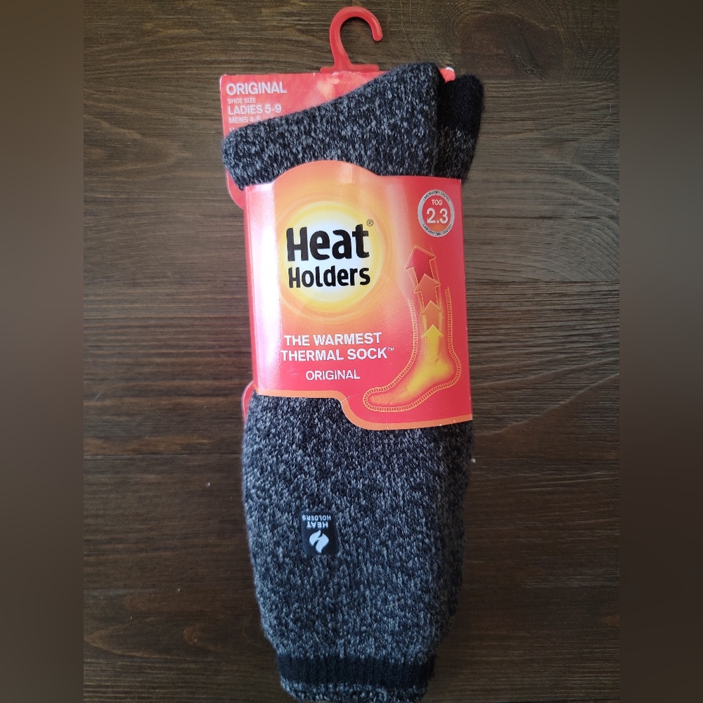 NWT Heat Holder Women's Twist Long Thermal Socks, Size Women's 5-9, Black/Grey